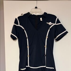 Navy Blue Women's  stewardess costume with neck scarf, hat, and bag